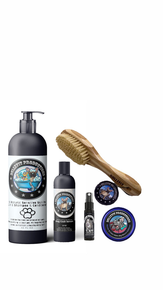 BullyFIT Jumbo Pet Pack - Best Organic Dog Shampoo, Pet Grooming Kit, & Sensitive Skin Solutions |Cruelty Free| Vegan Friendly | Vet Approved | Eco Friendly | Organic Pet Spray| Nose & Paw Dryness | Deodorizer pet kit|Handcrafted