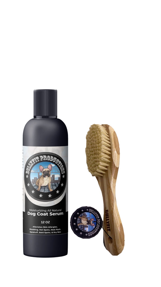 BullyFIT Mini Pet Pack - All Natural Skin & Coat Dog Serum + Double-Sided Pet Grooming Brush | Cruelty Free | Pet Lotion| Vegan Friendly | Flea & Tick Repellent | Sensitive Skin | Grooming Kit|  Skin Allergies| Alleviate Shedding|Handcrafted
