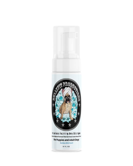 BullyFIT Waterless Foaming Dry Shampoo 8oz Bamboo Mint Scent| Safe for puppies | No Rinse Required| Safely Clean K9s Face & Behind Ears|Eco Friendly | Vet Approved| Cruelty Free| Tear Free