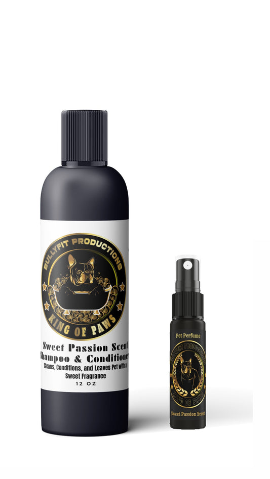 BullyFIT x King Of Paws Sweet Passion Pet Pack | Best Organic Dog Shampoo & Conditioner and Pet Perfume | Vegan Friendly| Cruelty Free| Deodorizers| Organic Pet Spray| Eco Friendly|Vet Approved|Handcrafted