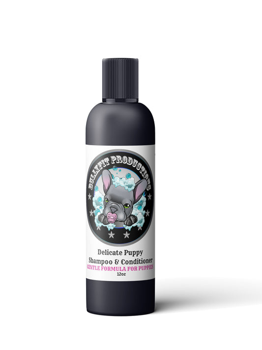 BullyFIT All Natural Delicate 5 in 1 Puppy Shampoo & Conditioner 12oz | Best Organic Pet Shampoo for Sensitive Skin | Complete Dog Grooming Kit Essentials | Cruelty Free| Vegan Friendly|Eco friendly|Handcrafted| Vet Approved