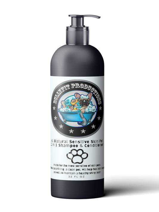 BullyFIT All Natural Sensitive Skin 5 in 1 Pet Shampoo and Conditioner 32oz | Best Organic Pet Grooming Kit for Dogs | Sulfate-Free, Flea & Tick Repellent, Deep Conditioning Formula for Sensitive Skin | Cruelty Free| Vegan Friendly